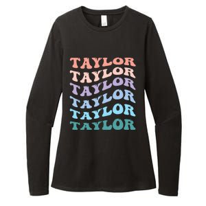 Girl Retro Groovy T.AYLOR First Name Personalized Birthday Womens CVC Long Sleeve Shirt