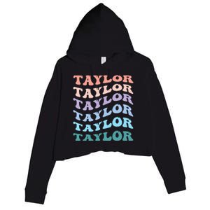 Girl Retro Groovy T.AYLOR First Name Personalized Birthday Crop Fleece Hoodie