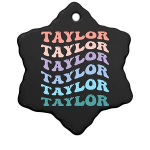 Girl Retro Groovy T.AYLOR First Name Personalized Birthday Ceramic Star Ornament