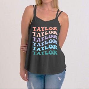 Girl Retro Groovy T.AYLOR First Name Personalized Birthday Women's Strappy Tank