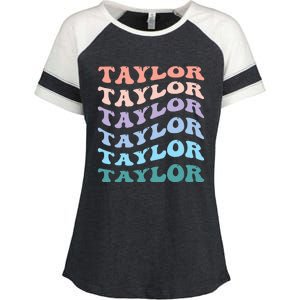 Girl Retro Groovy T.AYLOR First Name Personalized Birthday Enza Ladies Jersey Colorblock Tee