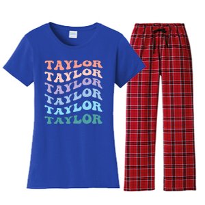 Girl Retro Groovy T.AYLOR First Name Personalized Birthday Women's Flannel Pajama Set