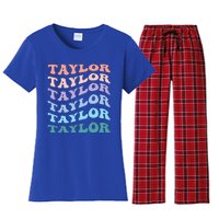 Girl Retro Groovy T.AYLOR First Name Personalized Birthday Women's Flannel Pajama Set