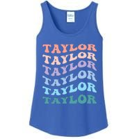 Girl Retro Groovy T.AYLOR First Name Personalized Birthday Ladies Essential Tank