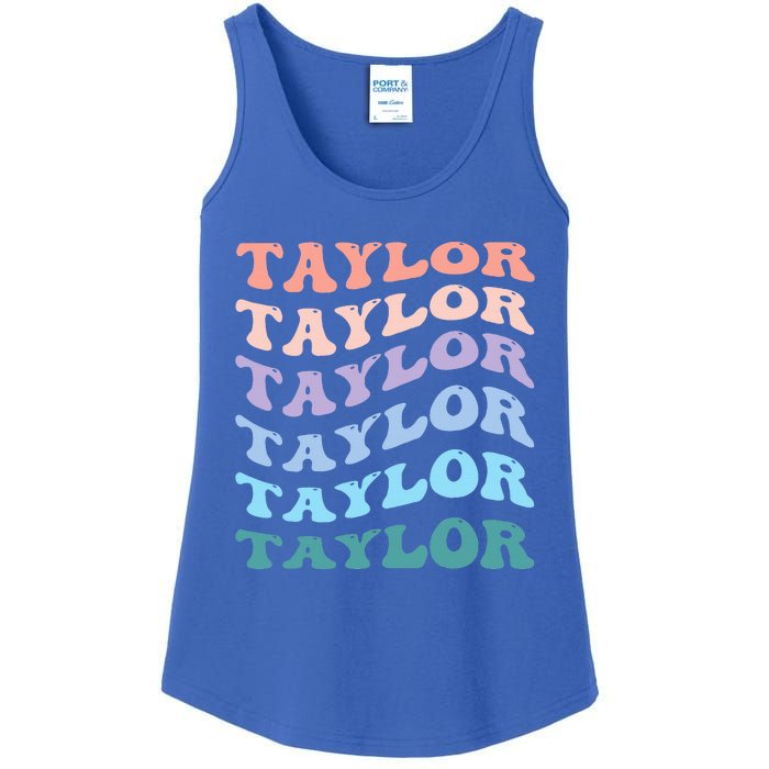 Girl Retro Groovy T.AYLOR First Name Personalized Birthday Ladies Essential Tank