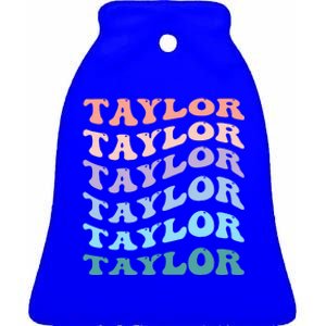 Girl Retro Groovy T.AYLOR First Name Personalized Birthday Ceramic Bell Ornament