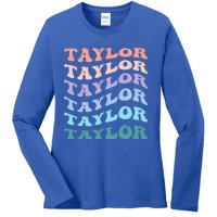 Girl Retro Groovy T.AYLOR First Name Personalized Birthday Ladies Long Sleeve Shirt