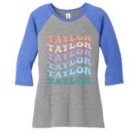 Girl Retro Groovy T.AYLOR First Name Personalized Birthday Women's Tri-Blend 3/4-Sleeve Raglan Shirt