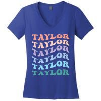 Girl Retro Groovy T.AYLOR First Name Personalized Birthday Women's V-Neck T-Shirt