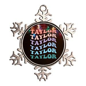 Girl Retro Groovy T.AYLOR First Name Personalized Birthday Metallic Star Ornament