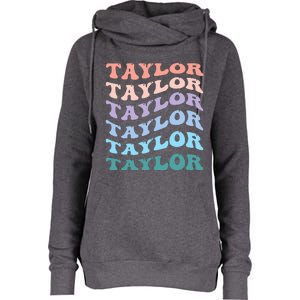 Girl Retro Groovy T.AYLOR First Name Personalized Birthday Womens Funnel Neck Pullover Hood