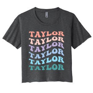 Girl Retro Groovy T.AYLOR First Name Personalized Birthday Women's Crop Top Tee