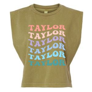 Girl Retro Groovy T.AYLOR First Name Personalized Birthday Garment-Dyed Women's Muscle Tee