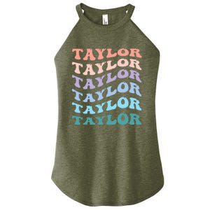 Girl Retro Groovy T.AYLOR First Name Personalized Birthday Women's Perfect Tri Rocker Tank