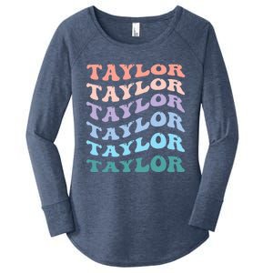 Girl Retro Groovy T.AYLOR First Name Personalized Birthday Women's Perfect Tri Tunic Long Sleeve Shirt