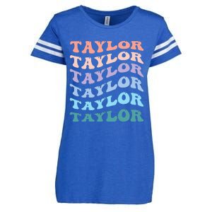 Girl Retro Groovy T.AYLOR First Name Personalized Birthday Enza Ladies Jersey Football T-Shirt