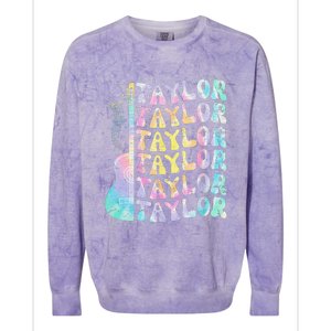 Girl Retro Groovy Taylor First Name Personalized 80S Pink Colorblast Crewneck Sweatshirt