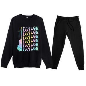 Girl Retro Groovy Taylor First Name Personalized 80S Pink Premium Crewneck Sweatsuit Set