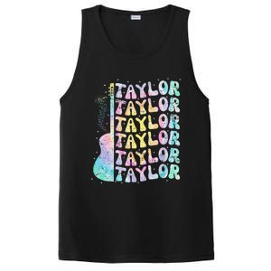 Girl Retro Groovy Taylor First Name Personalized 80S Pink PosiCharge Competitor Tank