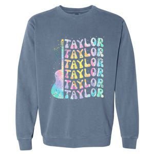 Girl Retro Groovy Taylor First Name Personalized 80S Pink Garment-Dyed Sweatshirt