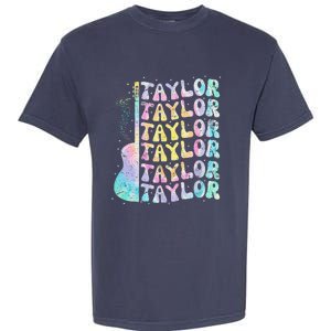 Girl Retro Groovy Taylor First Name Personalized 80S Pink Garment-Dyed Heavyweight T-Shirt