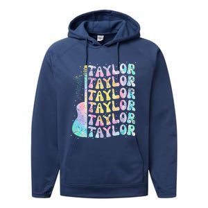 Girl Retro Groovy Taylor First Name Personalized 80S Pink Performance Fleece Hoodie