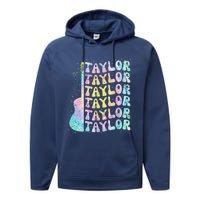 Girl Retro Groovy Taylor First Name Personalized 80S Pink Performance Fleece Hoodie