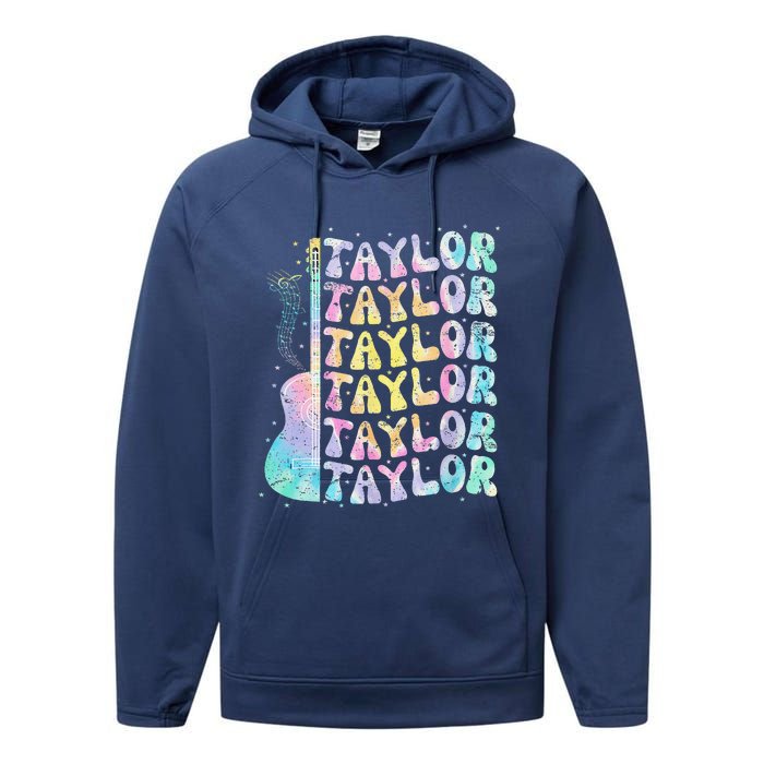 Girl Retro Groovy Taylor First Name Personalized 80S Pink Performance Fleece Hoodie