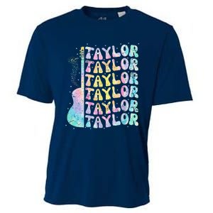 Girl Retro Groovy Taylor First Name Personalized 80S Pink Cooling Performance Crew T-Shirt