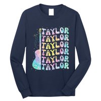 Girl Retro Groovy Taylor First Name Personalized 80S Pink Long Sleeve Shirt