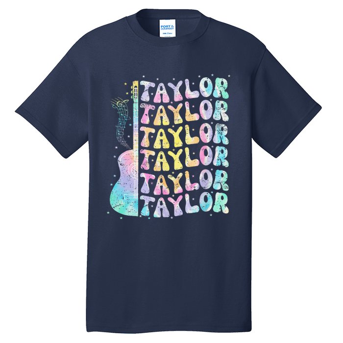 Girl Retro Groovy Taylor First Name Personalized 80S Pink Tall T-Shirt