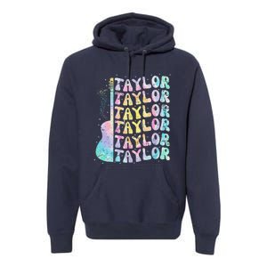 Girl Retro Groovy Taylor First Name Personalized 80S Pink Premium Hoodie