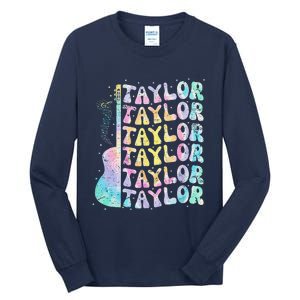 Girl Retro Groovy Taylor First Name Personalized 80S Pink Tall Long Sleeve T-Shirt