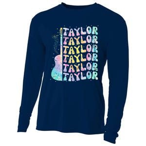 Girl Retro Groovy Taylor First Name Personalized 80S Pink Cooling Performance Long Sleeve Crew