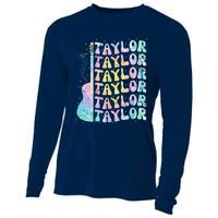 Girl Retro Groovy Taylor First Name Personalized 80S Pink Cooling Performance Long Sleeve Crew