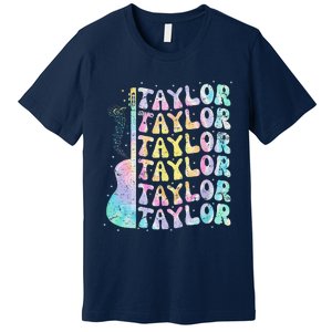 Girl Retro Groovy Taylor First Name Personalized 80S Pink Premium T-Shirt