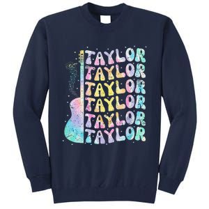 Girl Retro Groovy Taylor First Name Personalized 80S Pink Tall Sweatshirt