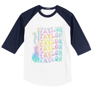 Girl Retro Groovy Taylor First Name Personalized 80S Pink Baseball Sleeve Shirt