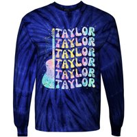 Girl Retro Groovy Taylor First Name Personalized 80S Pink Tie-Dye Long Sleeve Shirt