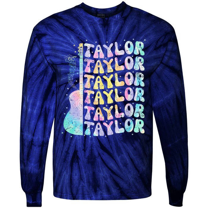 Girl Retro Groovy Taylor First Name Personalized 80S Pink Tie-Dye Long Sleeve Shirt