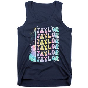 Girl Retro Groovy Taylor First Name Personalized 80S Pink Tank Top