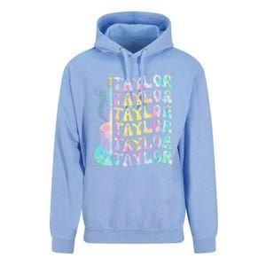 Girl Retro Groovy Taylor First Name Personalized 80S Pink Unisex Surf Hoodie