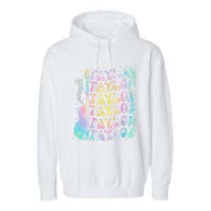 Girl Retro Groovy Taylor First Name Personalized 80S Pink Garment-Dyed Fleece Hoodie