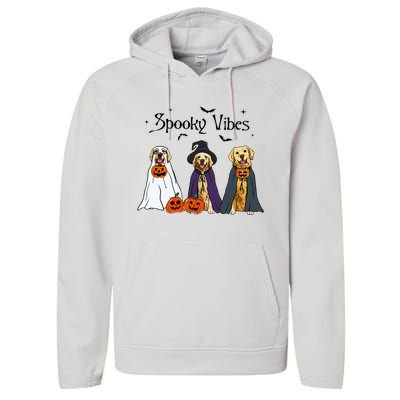 Golden Retriever Ghost Dogs Halloween Dog Witch Spooky Vibes Performance Fleece Hoodie