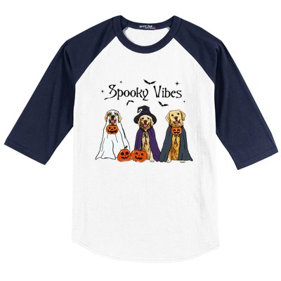 Golden Retriever Ghost Dogs Halloween Dog Witch Spooky Vibes Baseball Sleeve Shirt