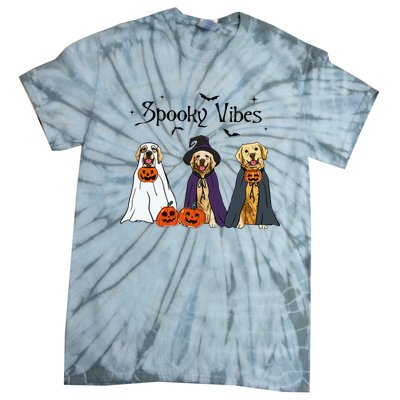 Golden Retriever Ghost Dogs Halloween Dog Witch Spooky Vibes Tie-Dye T-Shirt