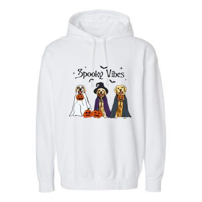Golden Retriever Ghost Dogs Halloween Dog Witch Spooky Vibes Garment-Dyed Fleece Hoodie