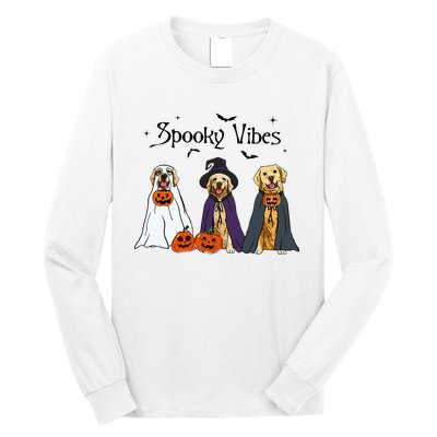 Golden Retriever Ghost Dogs Halloween Dog Witch Spooky Vibes Long Sleeve Shirt