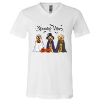 Golden Retriever Ghost Dogs Halloween Dog Witch Spooky Vibes V-Neck T-Shirt