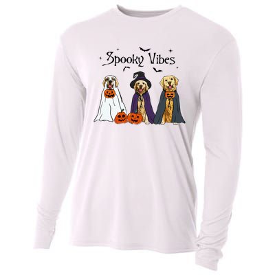 Golden Retriever Ghost Dogs Halloween Dog Witch Spooky Vibes Cooling Performance Long Sleeve Crew